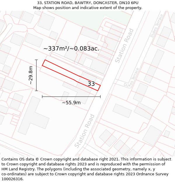 33, STATION ROAD, BAWTRY, DONCASTER, DN10 6PU: Plot and title map