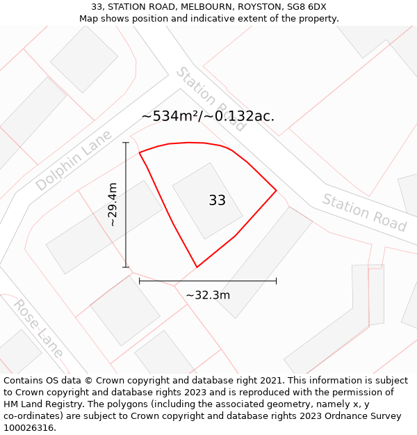 33, STATION ROAD, MELBOURN, ROYSTON, SG8 6DX: Plot and title map