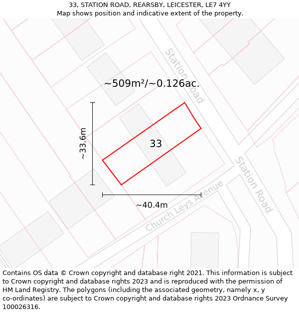 33, STATION ROAD, REARSBY, LEICESTER, LE7 4YY: Plot and title map
