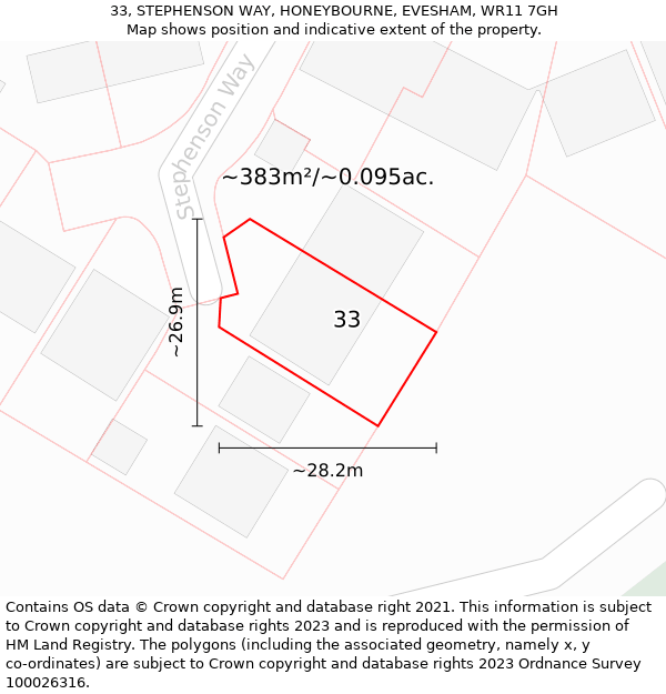 33, STEPHENSON WAY, HONEYBOURNE, EVESHAM, WR11 7GH: Plot and title map