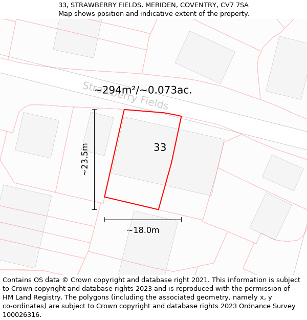 33, STRAWBERRY FIELDS, MERIDEN, COVENTRY, CV7 7SA: Plot and title map