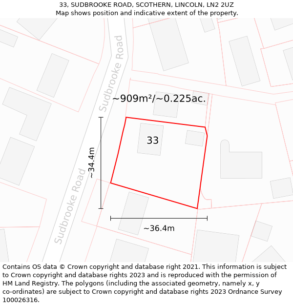 33, SUDBROOKE ROAD, SCOTHERN, LINCOLN, LN2 2UZ: Plot and title map
