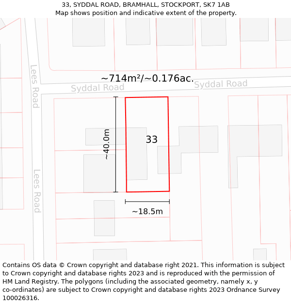 33, SYDDAL ROAD, BRAMHALL, STOCKPORT, SK7 1AB: Plot and title map