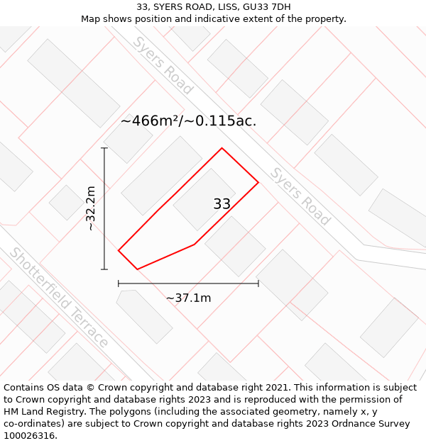 33, SYERS ROAD, LISS, GU33 7DH: Plot and title map