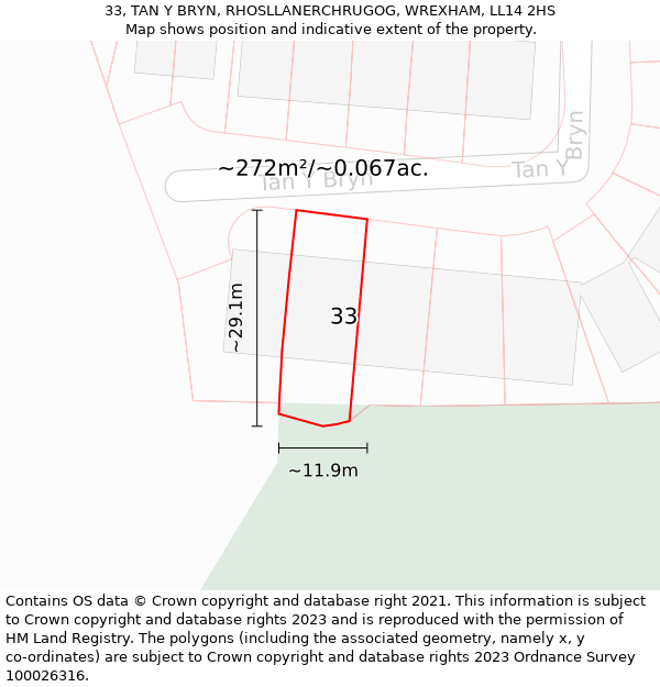 33, TAN Y BRYN, RHOSLLANERCHRUGOG, WREXHAM, LL14 2HS: Plot and title map