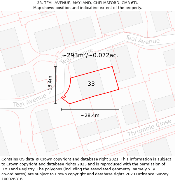 33, TEAL AVENUE, MAYLAND, CHELMSFORD, CM3 6TU: Plot and title map