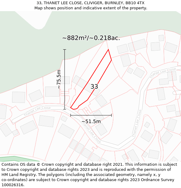 33, THANET LEE CLOSE, CLIVIGER, BURNLEY, BB10 4TX: Plot and title map