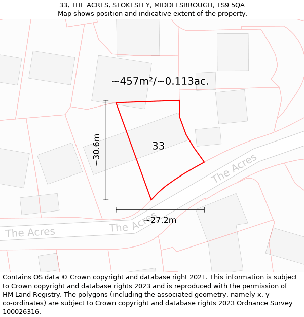 33, THE ACRES, STOKESLEY, MIDDLESBROUGH, TS9 5QA: Plot and title map