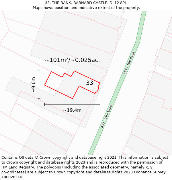 33, THE BANK, BARNARD CASTLE, DL12 8PL: Plot and title map