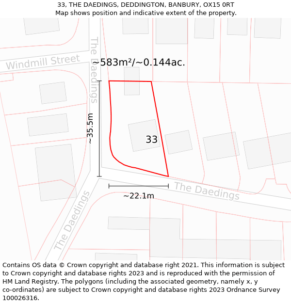 33, THE DAEDINGS, DEDDINGTON, BANBURY, OX15 0RT: Plot and title map