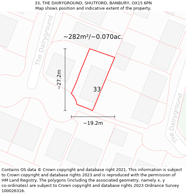 33, THE DAIRYGROUND, SHUTFORD, BANBURY, OX15 6PN: Plot and title map