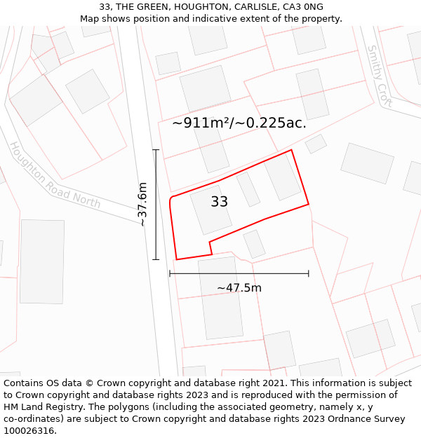 33, THE GREEN, HOUGHTON, CARLISLE, CA3 0NG: Plot and title map