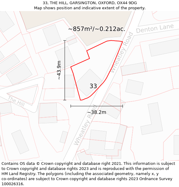 33, THE HILL, GARSINGTON, OXFORD, OX44 9DG: Plot and title map