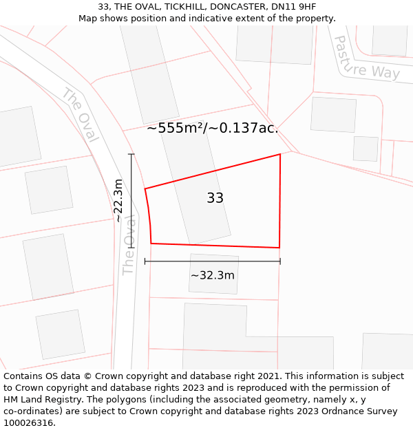 33, THE OVAL, TICKHILL, DONCASTER, DN11 9HF: Plot and title map