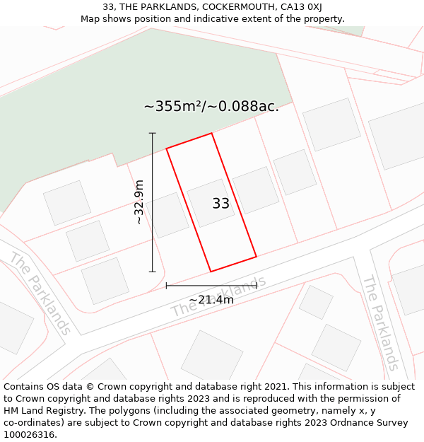 33, THE PARKLANDS, COCKERMOUTH, CA13 0XJ: Plot and title map