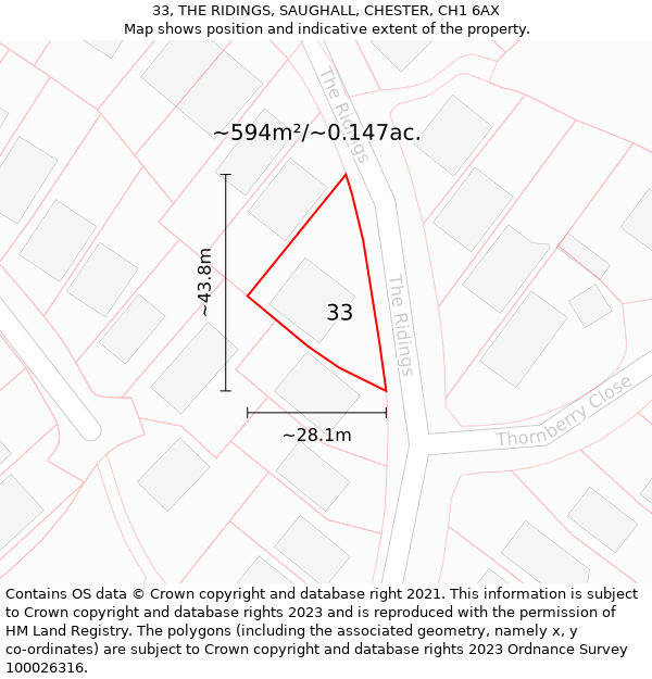 33, THE RIDINGS, SAUGHALL, CHESTER, CH1 6AX: Plot and title map