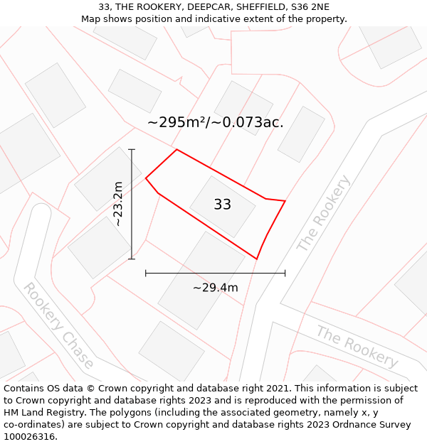 33, THE ROOKERY, DEEPCAR, SHEFFIELD, S36 2NE: Plot and title map