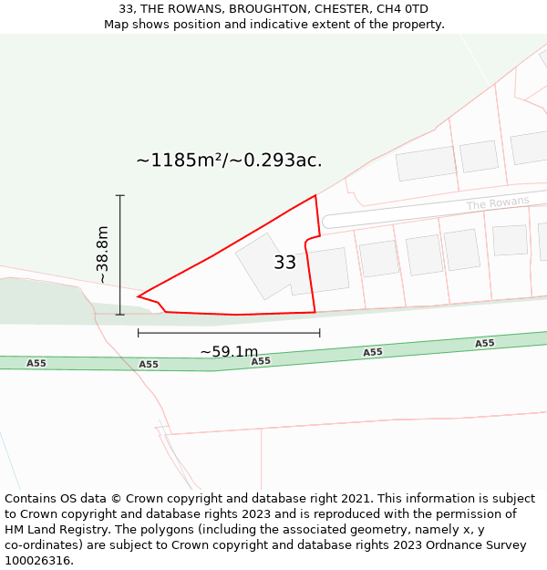 33, THE ROWANS, BROUGHTON, CHESTER, CH4 0TD: Plot and title map