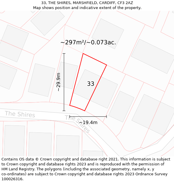 33, THE SHIRES, MARSHFIELD, CARDIFF, CF3 2AZ: Plot and title map