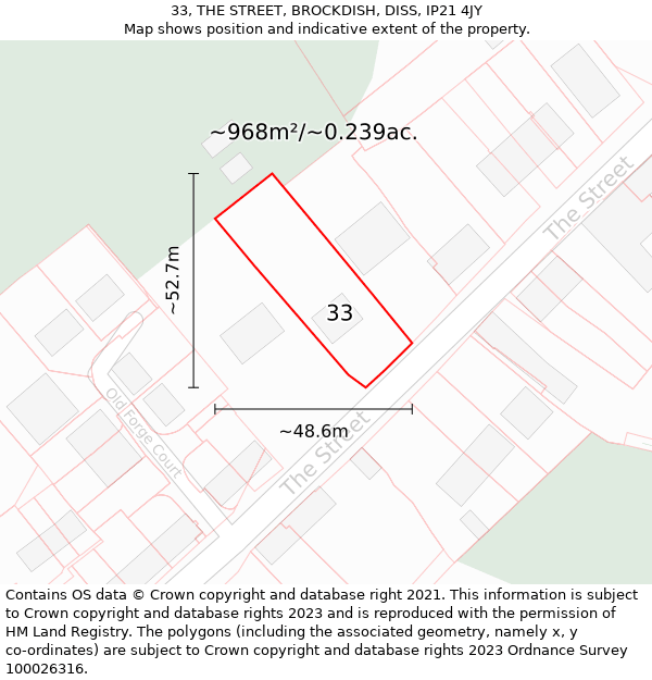 33, THE STREET, BROCKDISH, DISS, IP21 4JY: Plot and title map