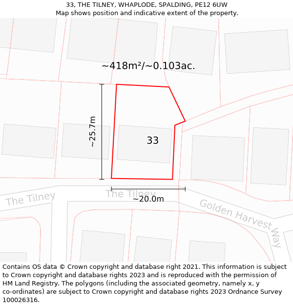 33, THE TILNEY, WHAPLODE, SPALDING, PE12 6UW: Plot and title map