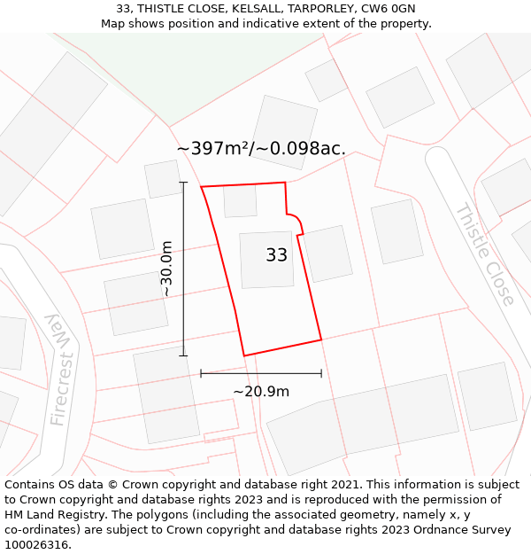 33, THISTLE CLOSE, KELSALL, TARPORLEY, CW6 0GN: Plot and title map