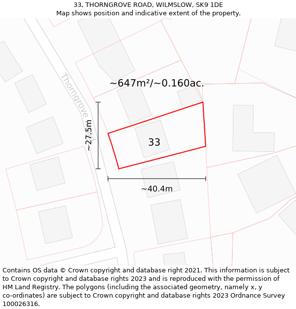 33, THORNGROVE ROAD, WILMSLOW, SK9 1DE: Plot and title map