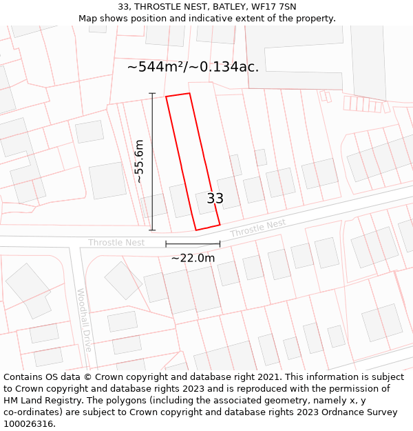 33, THROSTLE NEST, BATLEY, WF17 7SN: Plot and title map