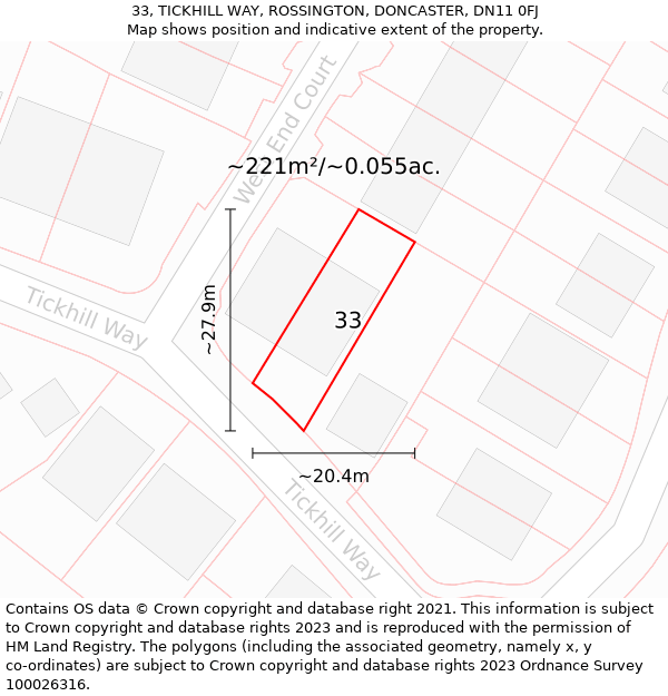 33, TICKHILL WAY, ROSSINGTON, DONCASTER, DN11 0FJ: Plot and title map