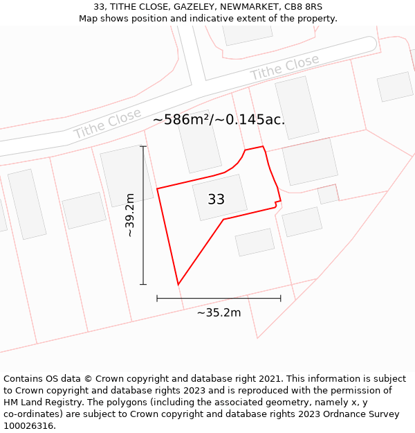 33, TITHE CLOSE, GAZELEY, NEWMARKET, CB8 8RS: Plot and title map