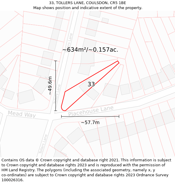 33, TOLLERS LANE, COULSDON, CR5 1BE: Plot and title map