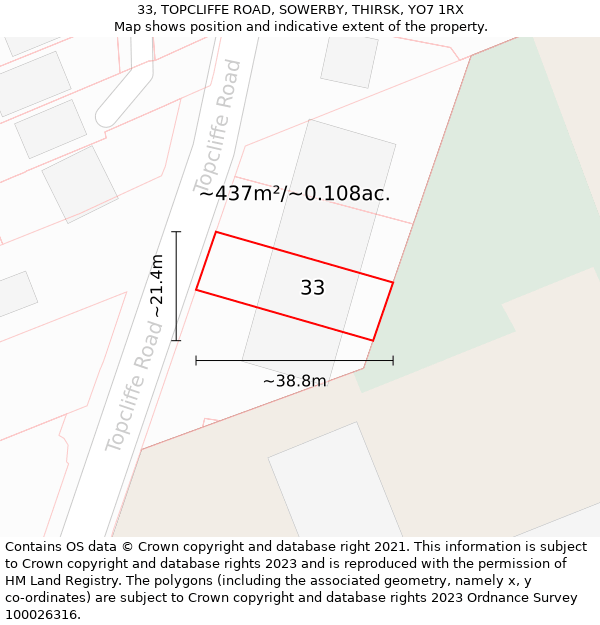 33, TOPCLIFFE ROAD, SOWERBY, THIRSK, YO7 1RX: Plot and title map