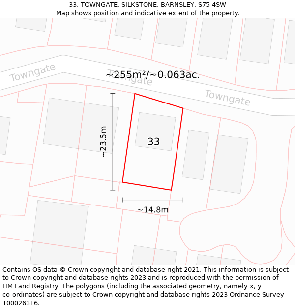 33, TOWNGATE, SILKSTONE, BARNSLEY, S75 4SW: Plot and title map