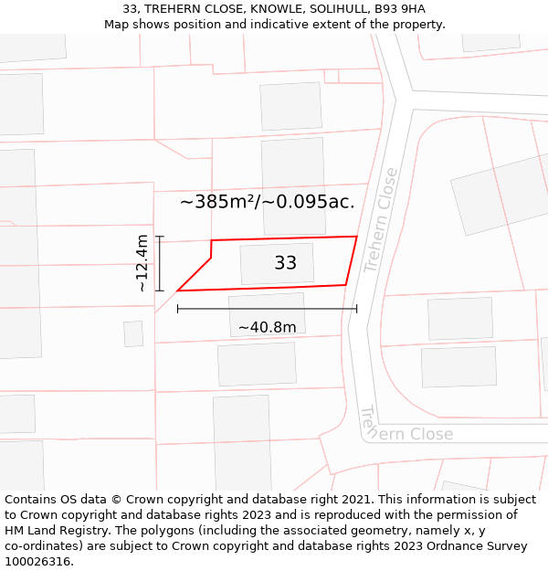 33, TREHERN CLOSE, KNOWLE, SOLIHULL, B93 9HA: Plot and title map