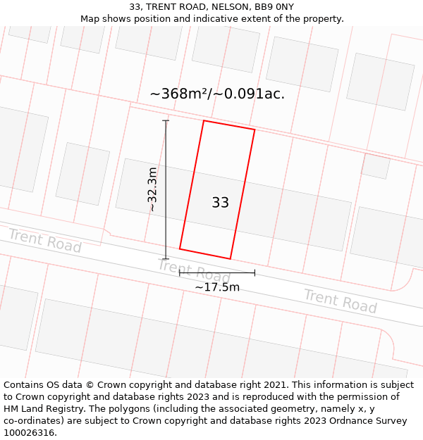 33, TRENT ROAD, NELSON, BB9 0NY: Plot and title map