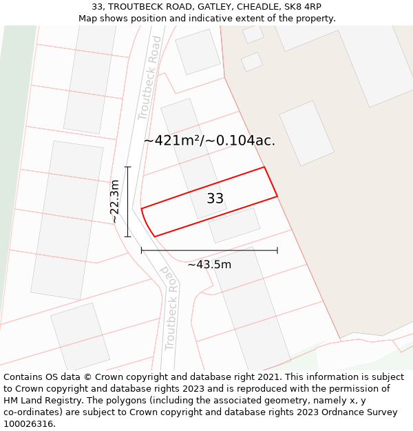 33, TROUTBECK ROAD, GATLEY, CHEADLE, SK8 4RP: Plot and title map