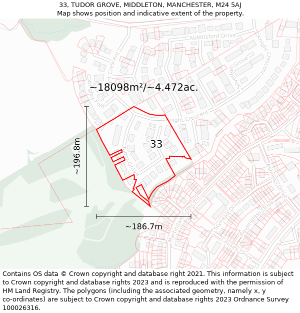 33, TUDOR GROVE, MIDDLETON, MANCHESTER, M24 5AJ: Plot and title map