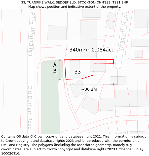 33, TURNPIKE WALK, SEDGEFIELD, STOCKTON-ON-TEES, TS21 3NP: Plot and title map