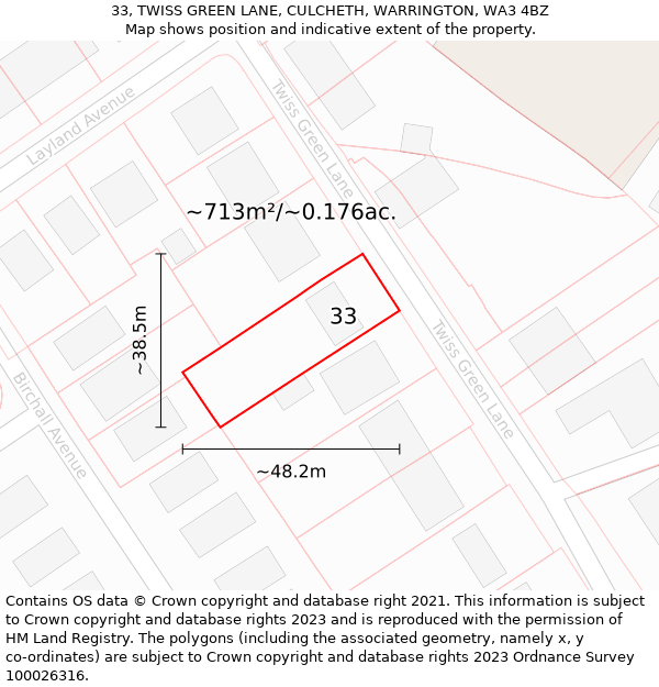 33, TWISS GREEN LANE, CULCHETH, WARRINGTON, WA3 4BZ: Plot and title map