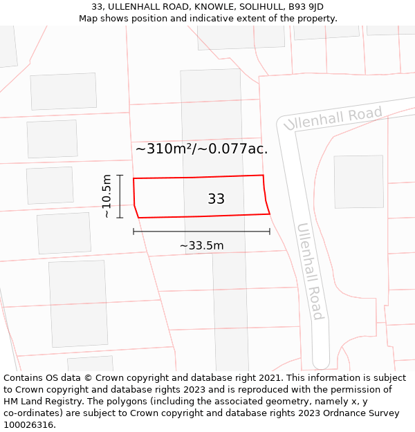 33, ULLENHALL ROAD, KNOWLE, SOLIHULL, B93 9JD: Plot and title map