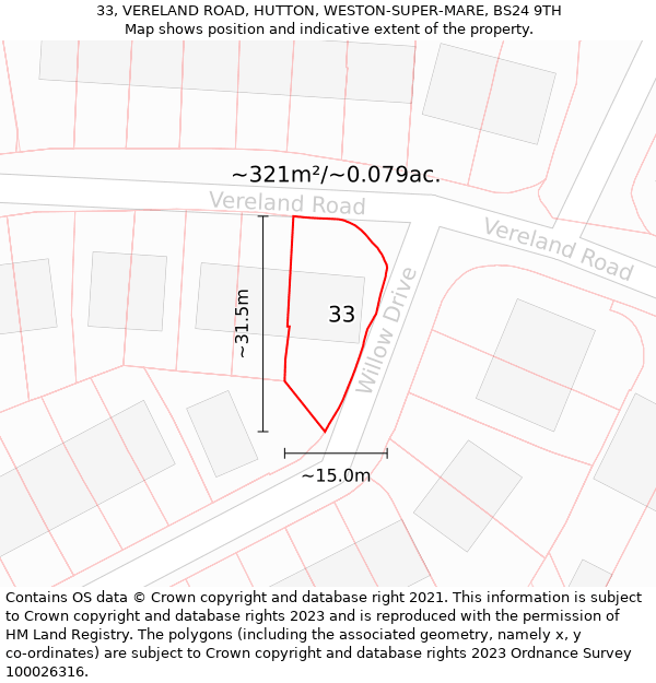 33, VERELAND ROAD, HUTTON, WESTON-SUPER-MARE, BS24 9TH: Plot and title map