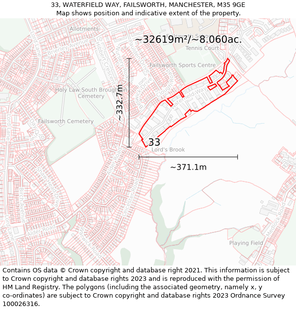 33, WATERFIELD WAY, FAILSWORTH, MANCHESTER, M35 9GE: Plot and title map