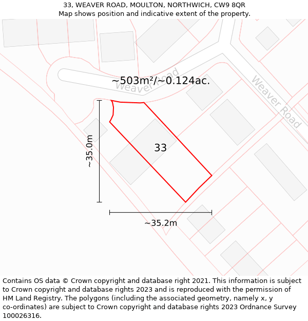 33, WEAVER ROAD, MOULTON, NORTHWICH, CW9 8QR: Plot and title map