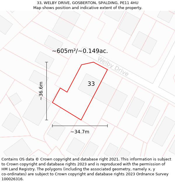 33, WELBY DRIVE, GOSBERTON, SPALDING, PE11 4HU: Plot and title map