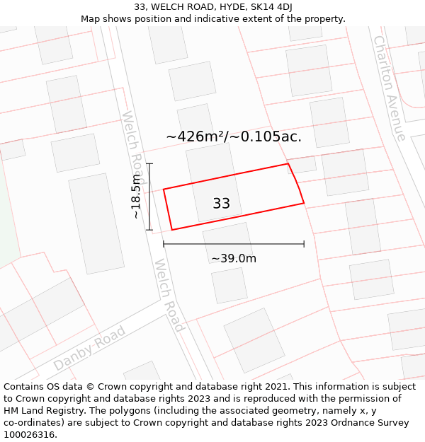 33, WELCH ROAD, HYDE, SK14 4DJ: Plot and title map