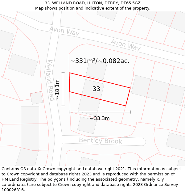 33, WELLAND ROAD, HILTON, DERBY, DE65 5GZ: Plot and title map