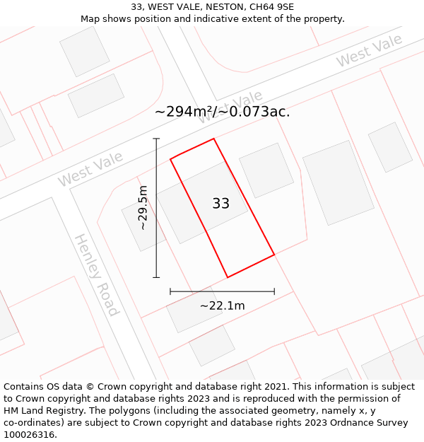 33, WEST VALE, NESTON, CH64 9SE: Plot and title map