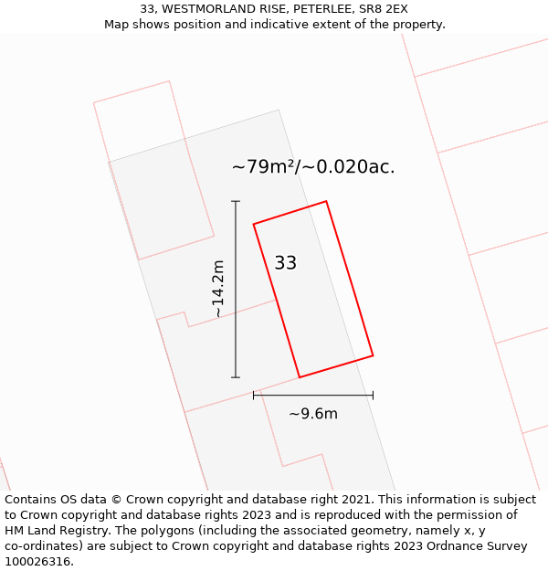 33, WESTMORLAND RISE, PETERLEE, SR8 2EX: Plot and title map