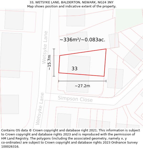 33, WETSYKE LANE, BALDERTON, NEWARK, NG24 3NY: Plot and title map