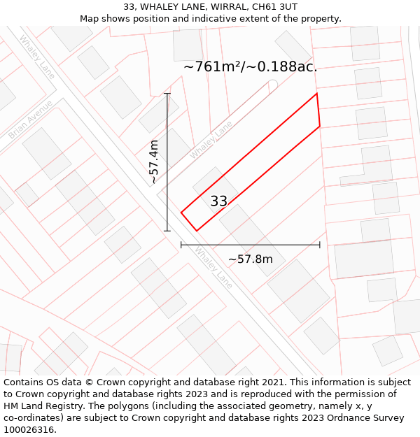 33, WHALEY LANE, WIRRAL, CH61 3UT: Plot and title map